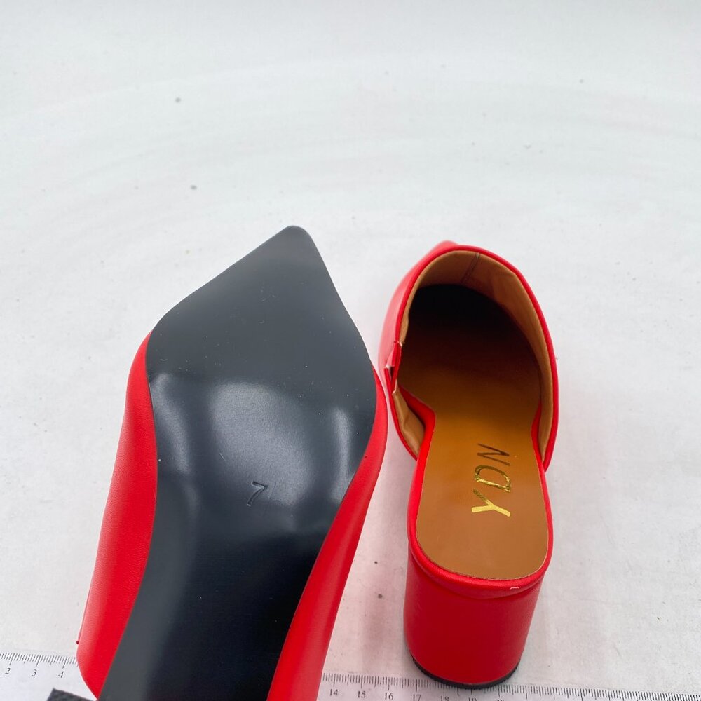 Ydn Red Block Low Heel Mules Slip On Loafers Poin… - image 6